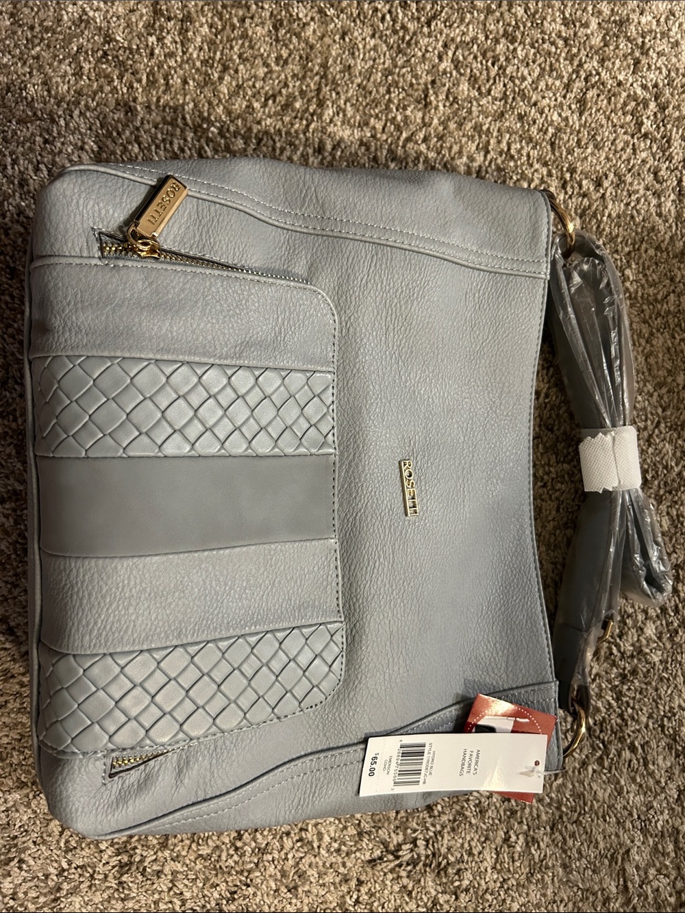 Rosetti Light Gray Woven Accent Shoulder Bag with Gold Hardware